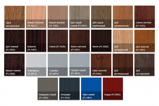 Цветове за ламиниране на профил Plafen