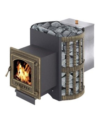 poêle à bois Skif avec réservoir articulé pour chauffer l'eau