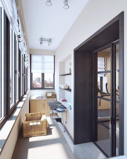 Dressing dans l'appartement: conception du balcon, photo d'une loggia d'une pièce, options de bricolage, hall et réparation pour enfants