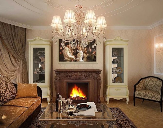 cheminée dans le salon classique