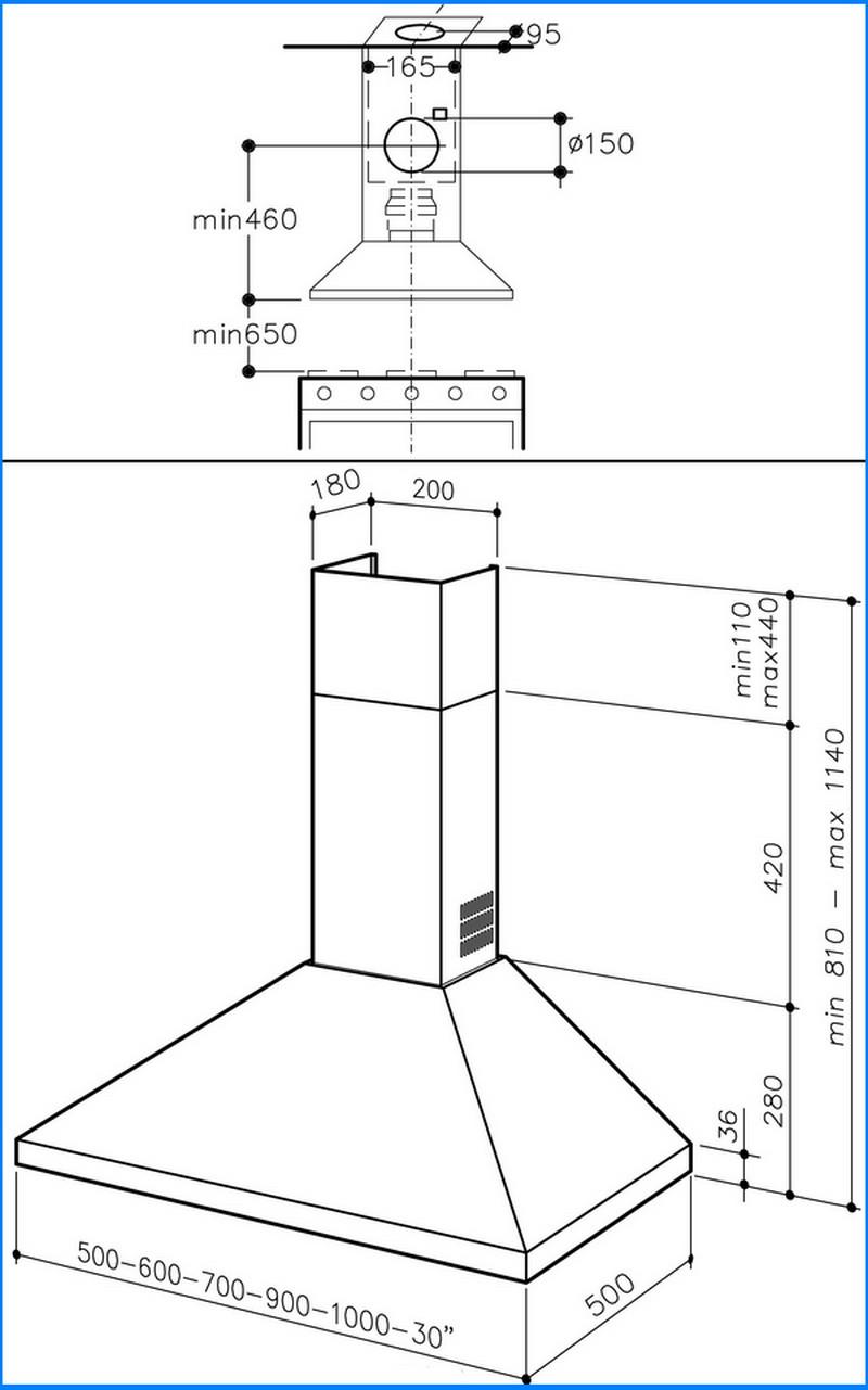 La procédure d'installation de la hotte comprend certaines règles.