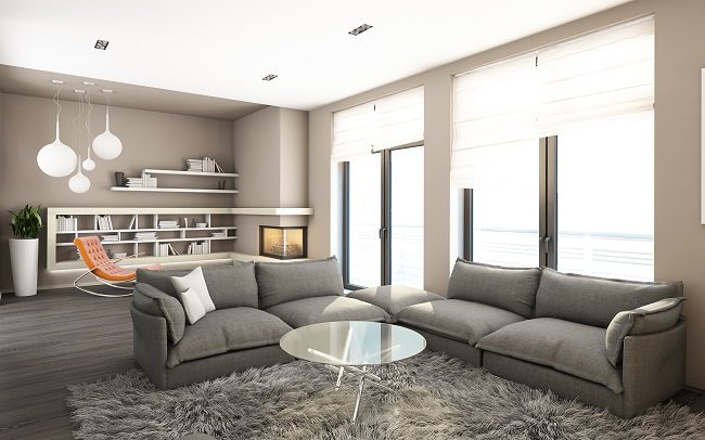 graue Fenster im Hightech-Interieur