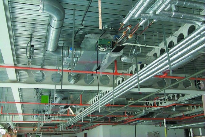 Dutos de ar do sistema de aquecimento de shopping