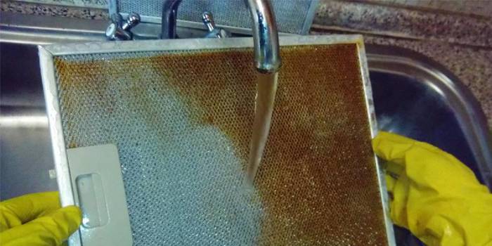 Der Fettabscheider wird unter fließendem Wasser gewaschen